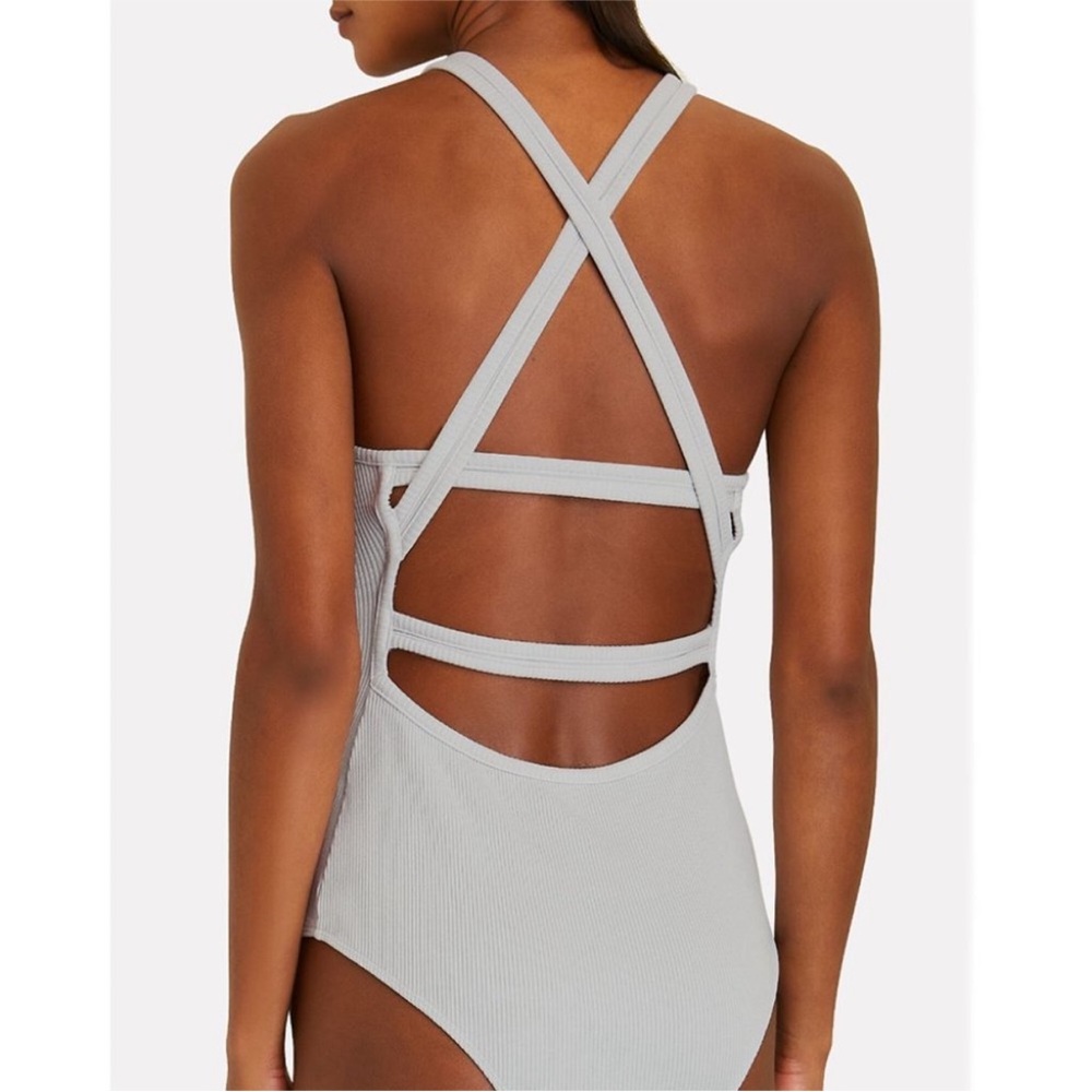 Agolde Nova Crossbody Gray Ribbed Bodysuit XS